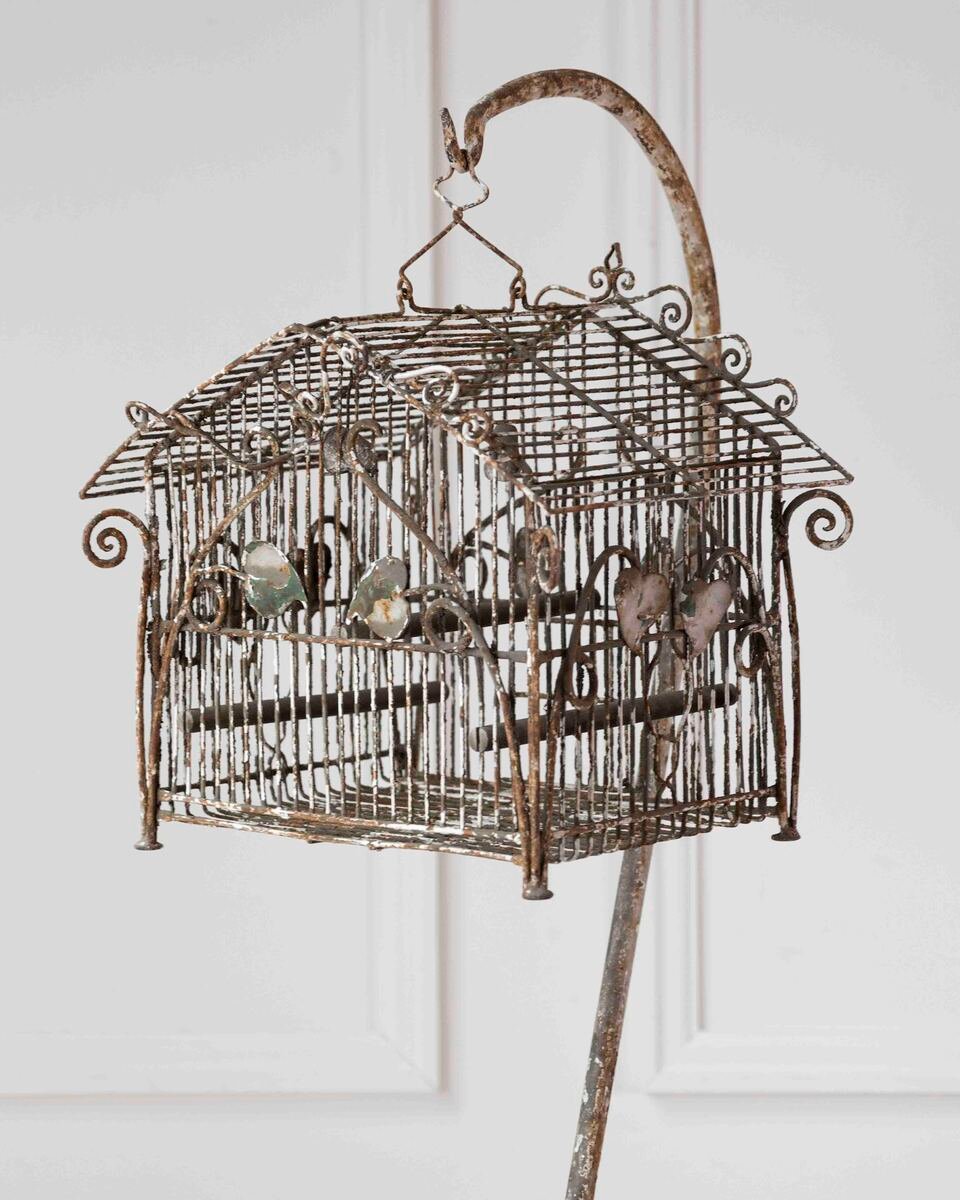 Charming French Birdcage Plant Stand with Original Paint - JAA