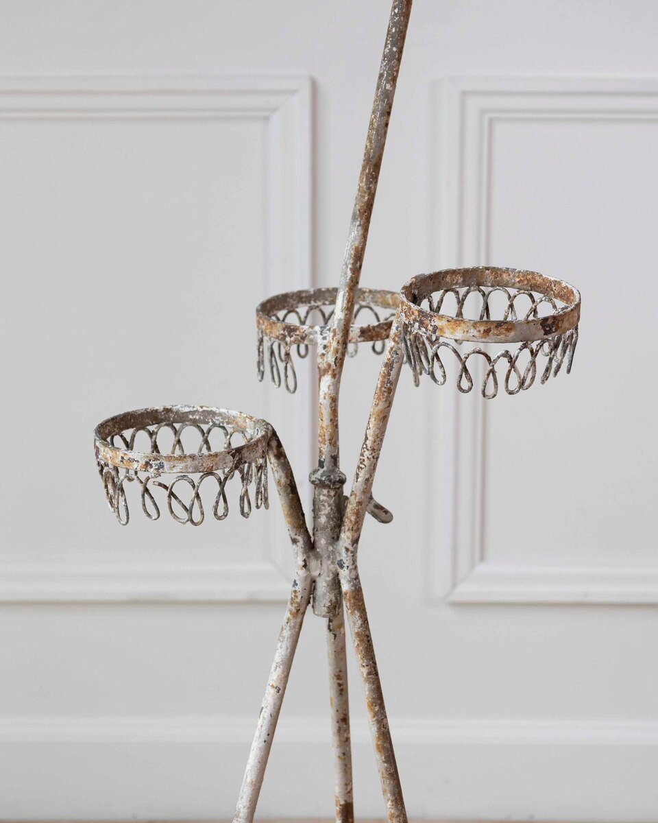 Charming French Birdcage Plant Stand with Original Paint - JAA