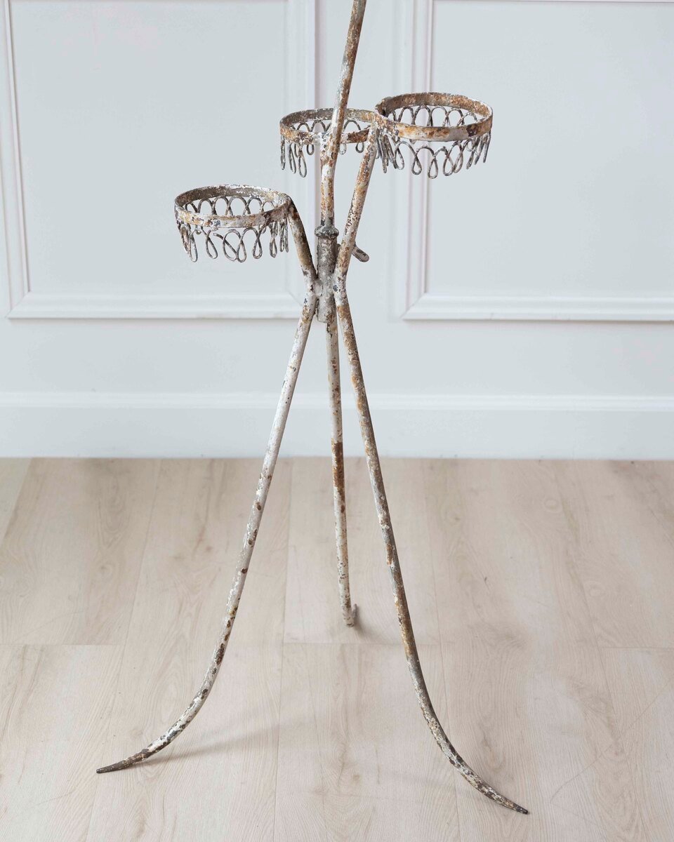 Charming French Birdcage Plant Stand with Original Paint - JAA
