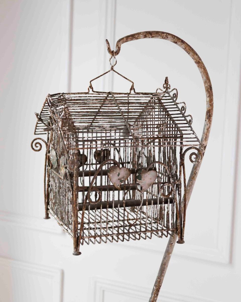 Charming French Birdcage Plant Stand with Original Paint - JAA
