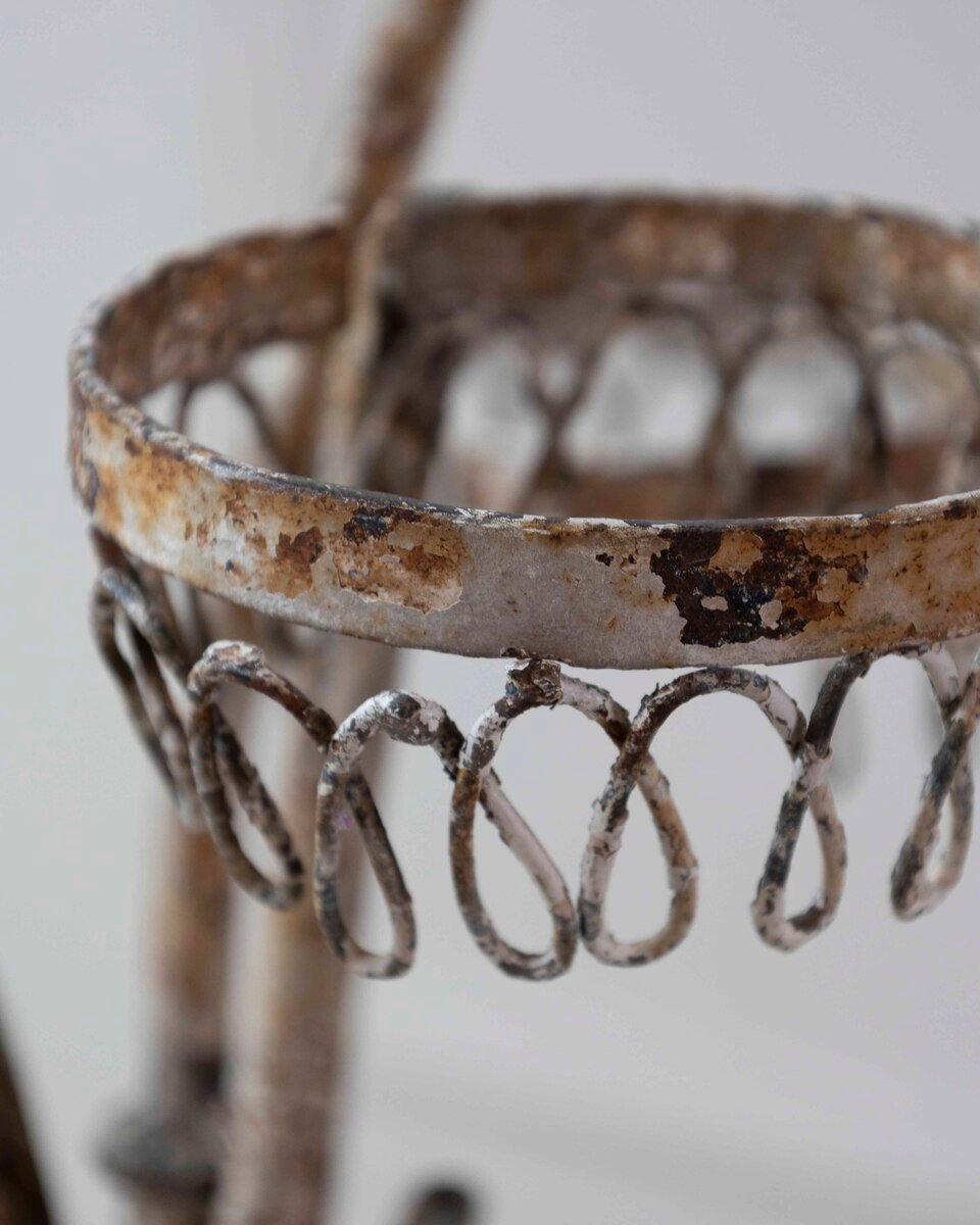 Charming French Birdcage Plant Stand with Original Paint - JAA