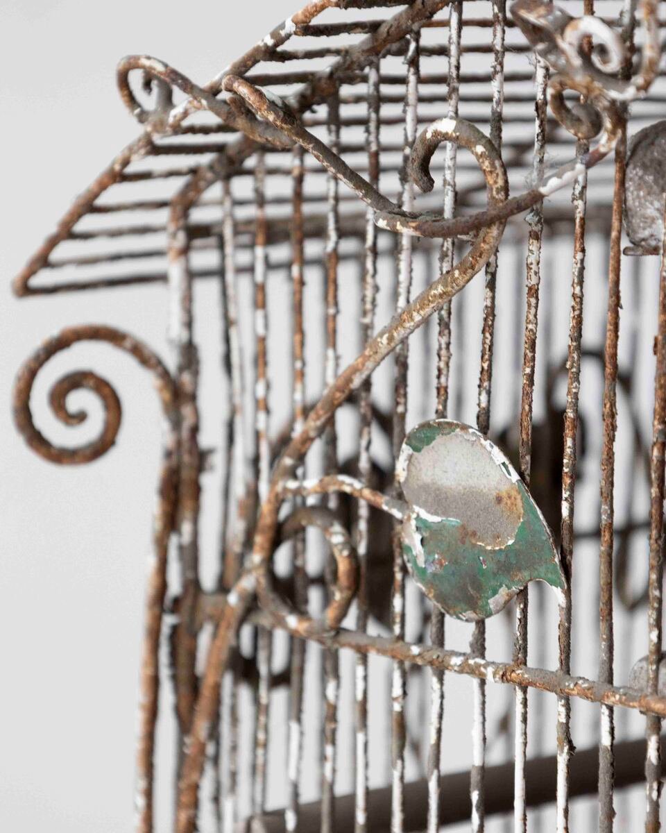 Charming French Birdcage Plant Stand with Original Paint - JAA