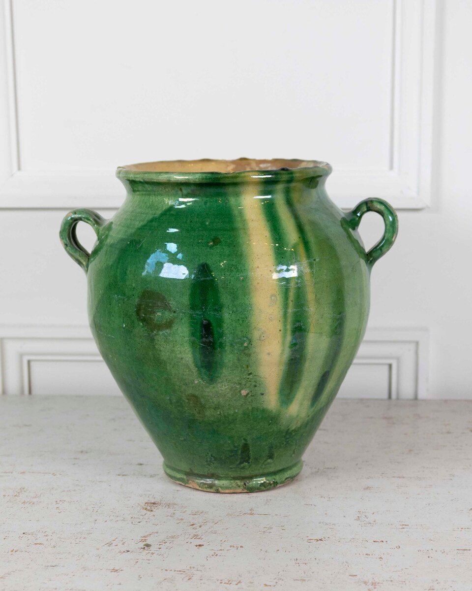 French 19th Century Green and Yellow Splash-Glaze Confit Pot - JAA