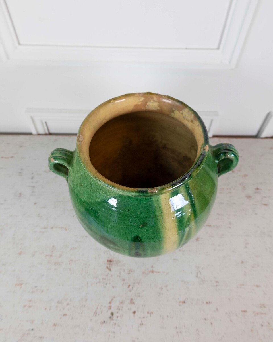 French 19th Century Green and Yellow Splash-Glaze Confit Pot - JAA
