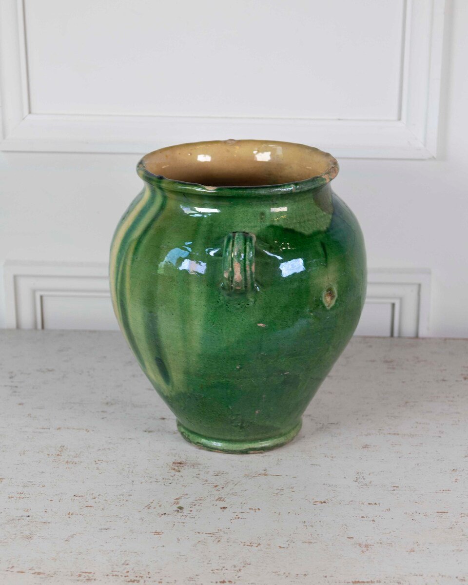 French 19th Century Green and Yellow Splash-Glaze Confit Pot - JAA