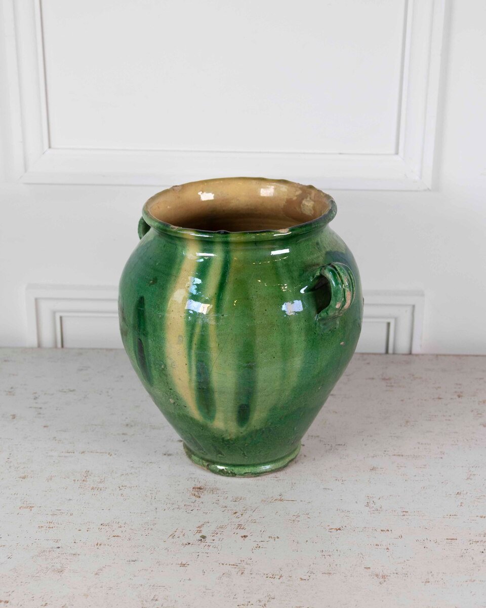 French 19th Century Green and Yellow Splash-Glaze Confit Pot - JAA