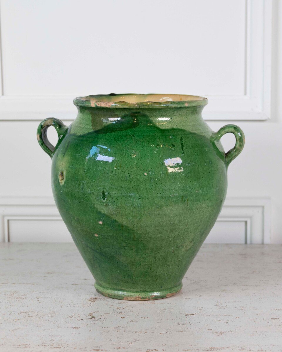 French 19th Century Green and Yellow Splash-Glaze Confit Pot - JAA