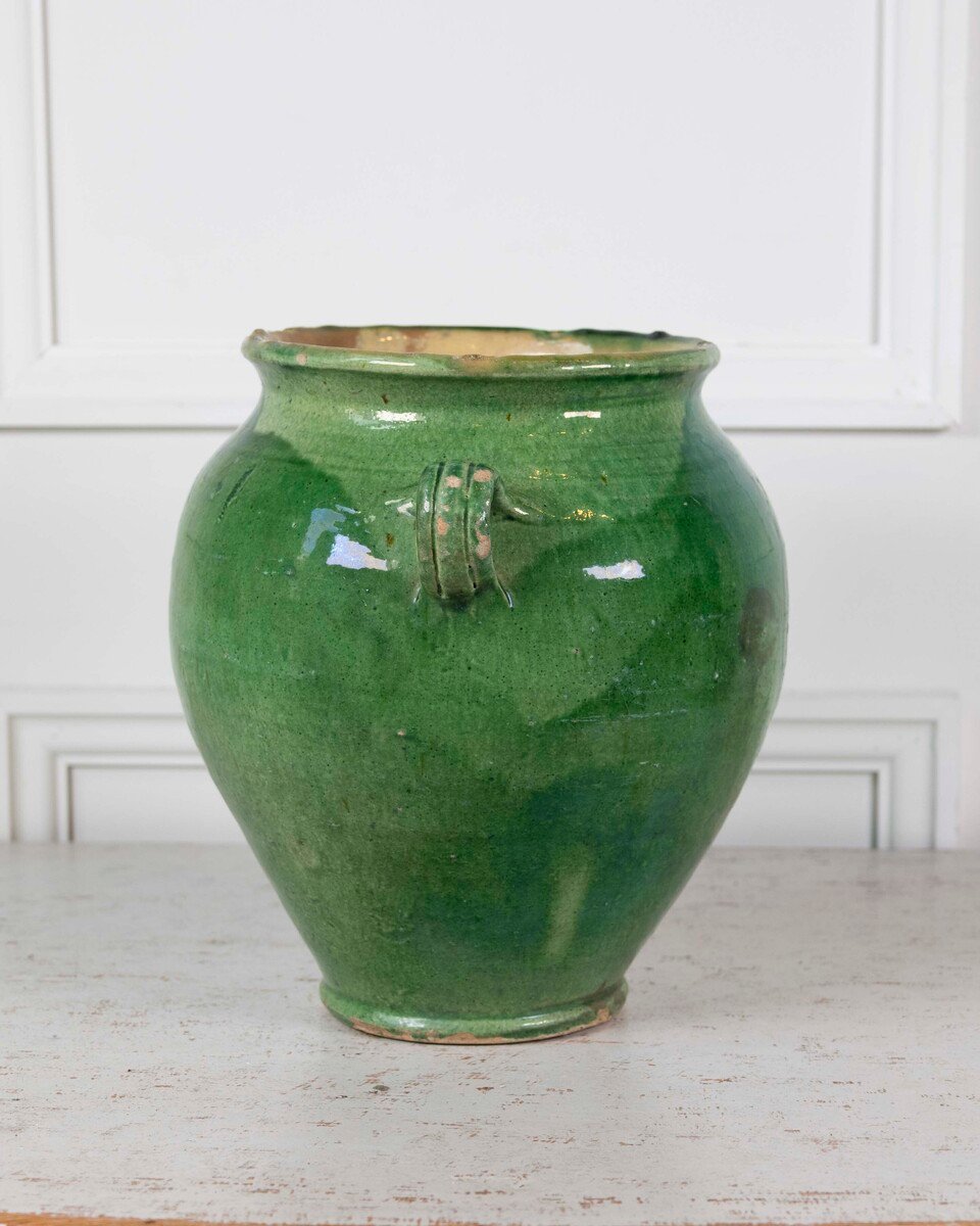 French 19th Century Green and Yellow Splash-Glaze Confit Pot - JAA