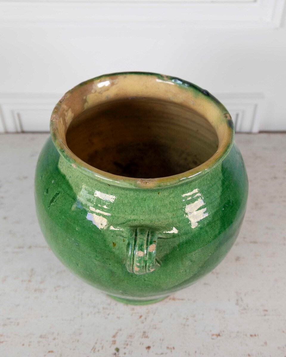 French 19th Century Green and Yellow Splash-Glaze Confit Pot - JAA