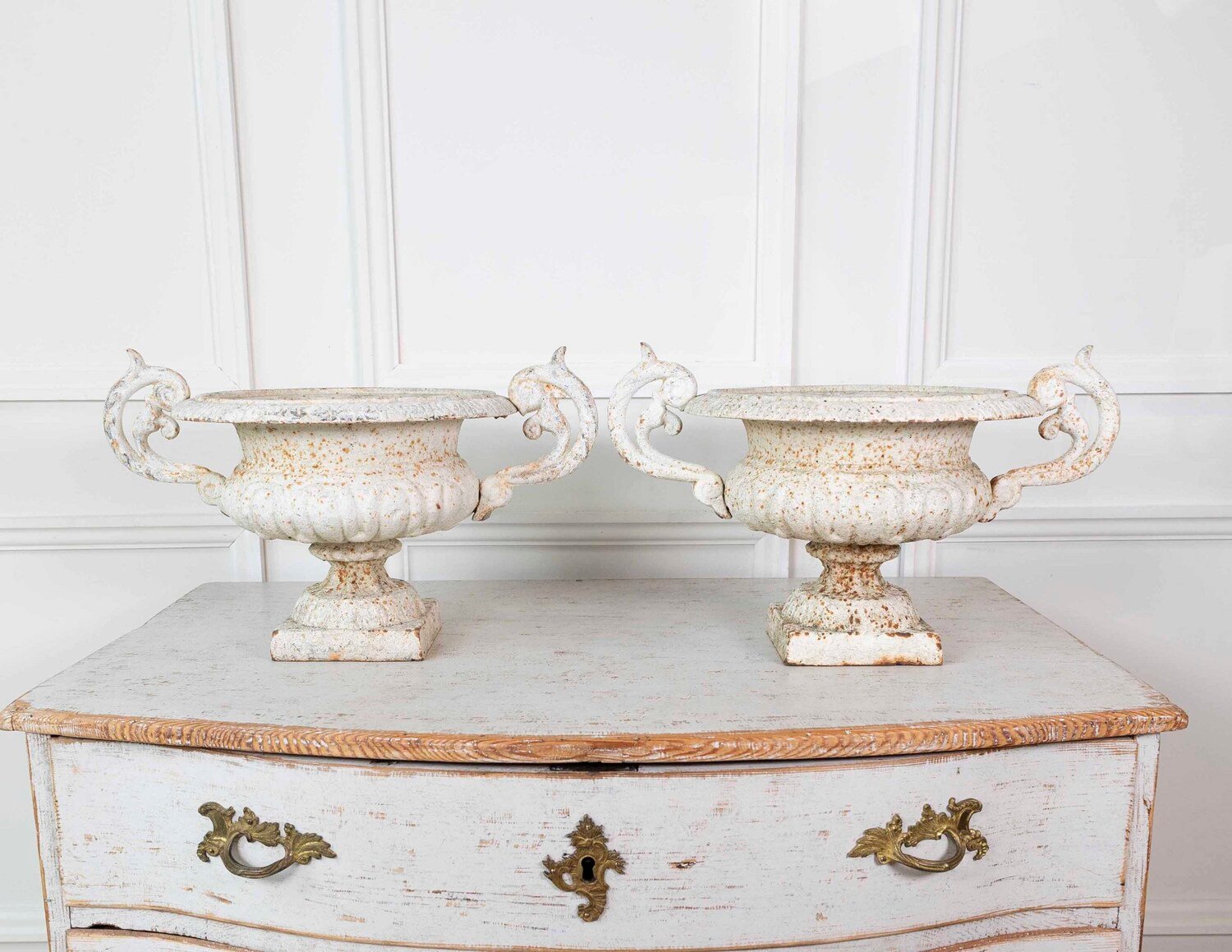 Pair of English 19th Century Cast-Iron Garden Urns - JAA