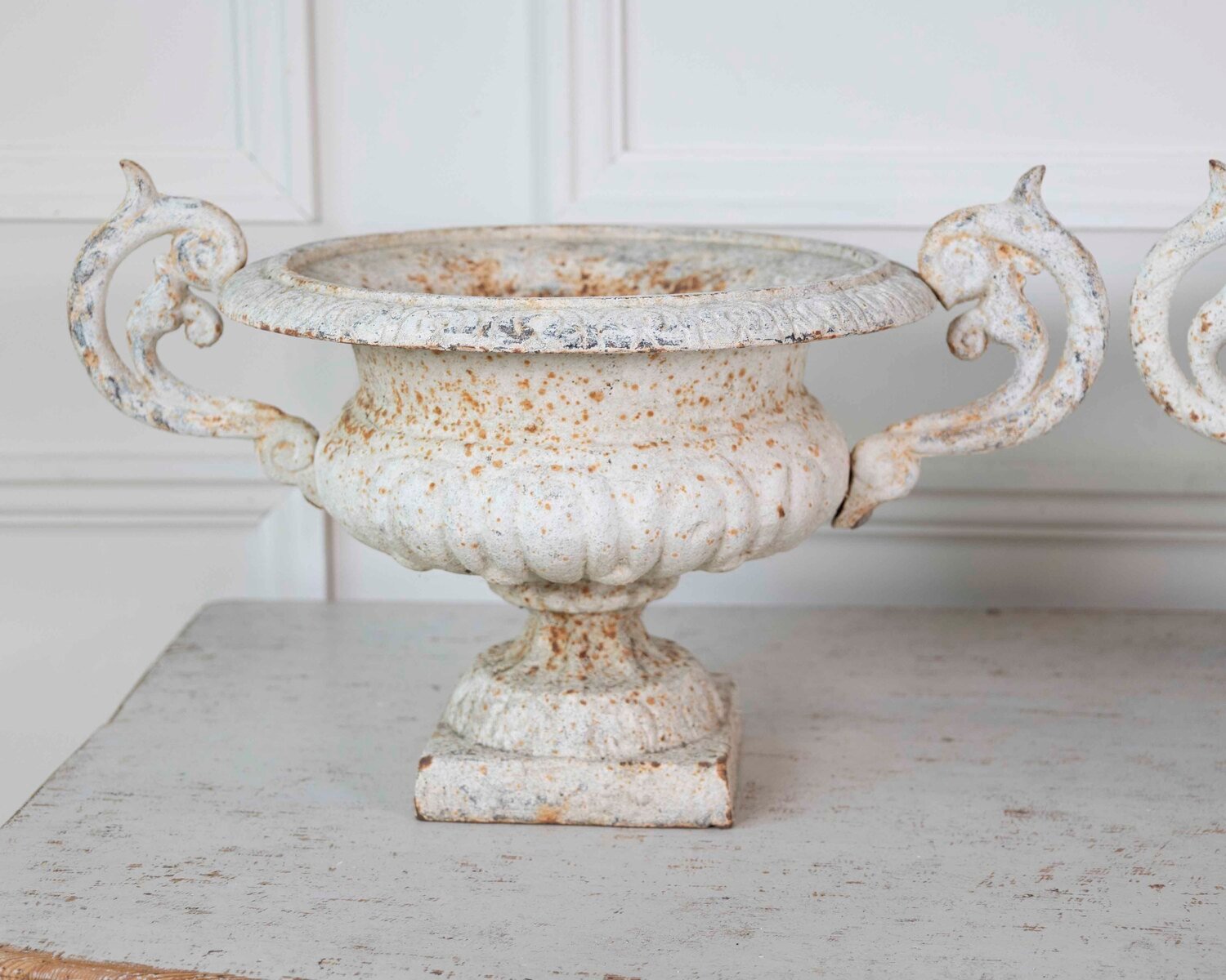 Pair of English 19th Century Cast-Iron Garden Urns - JAA