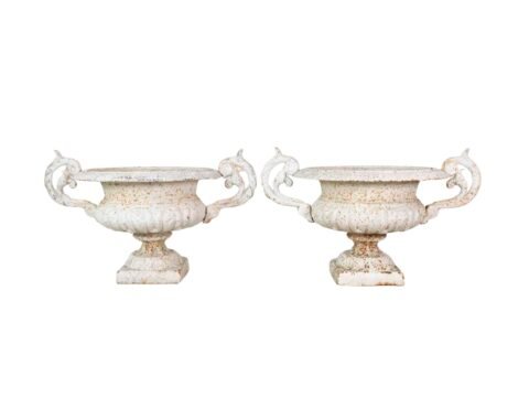 Pair of English 19th Century Cast-Iron Garden Urns