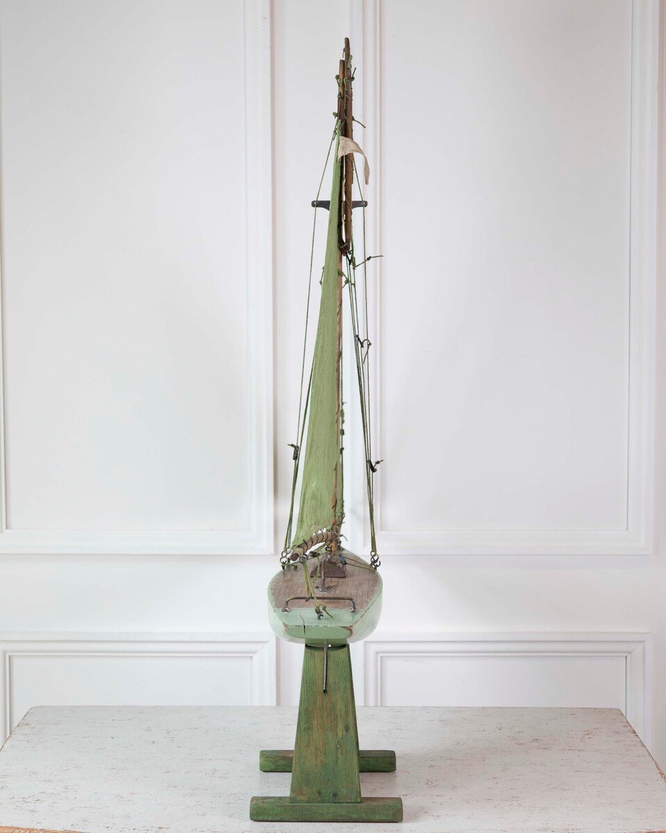 On Hold - English 20th Century Carved Wood and Metal Gaff Cutter Pond Yacht - JAA