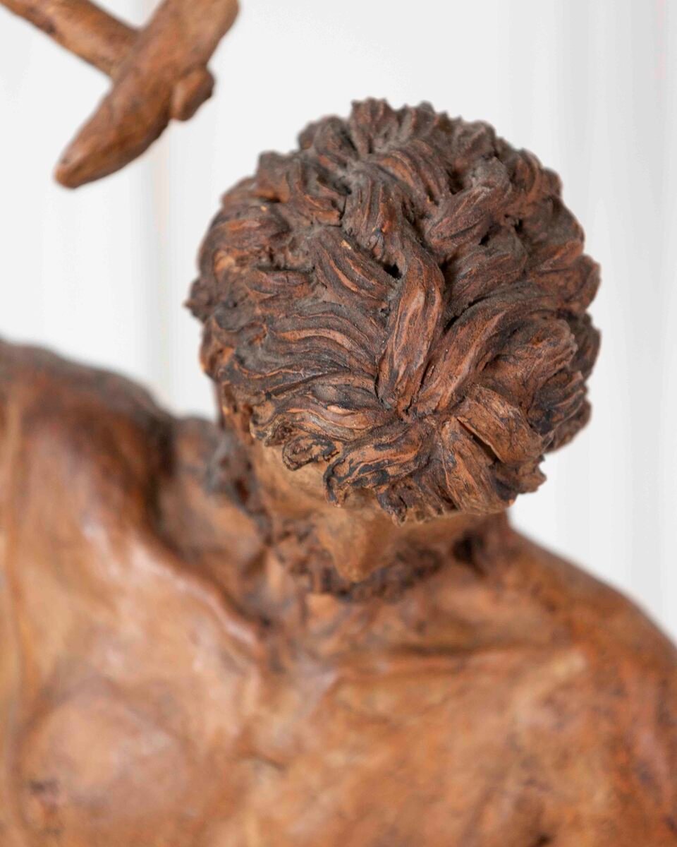 19th Century Italian Terracotta Statuette of Vulcan Forging a Dagger on an Anvil - JAA