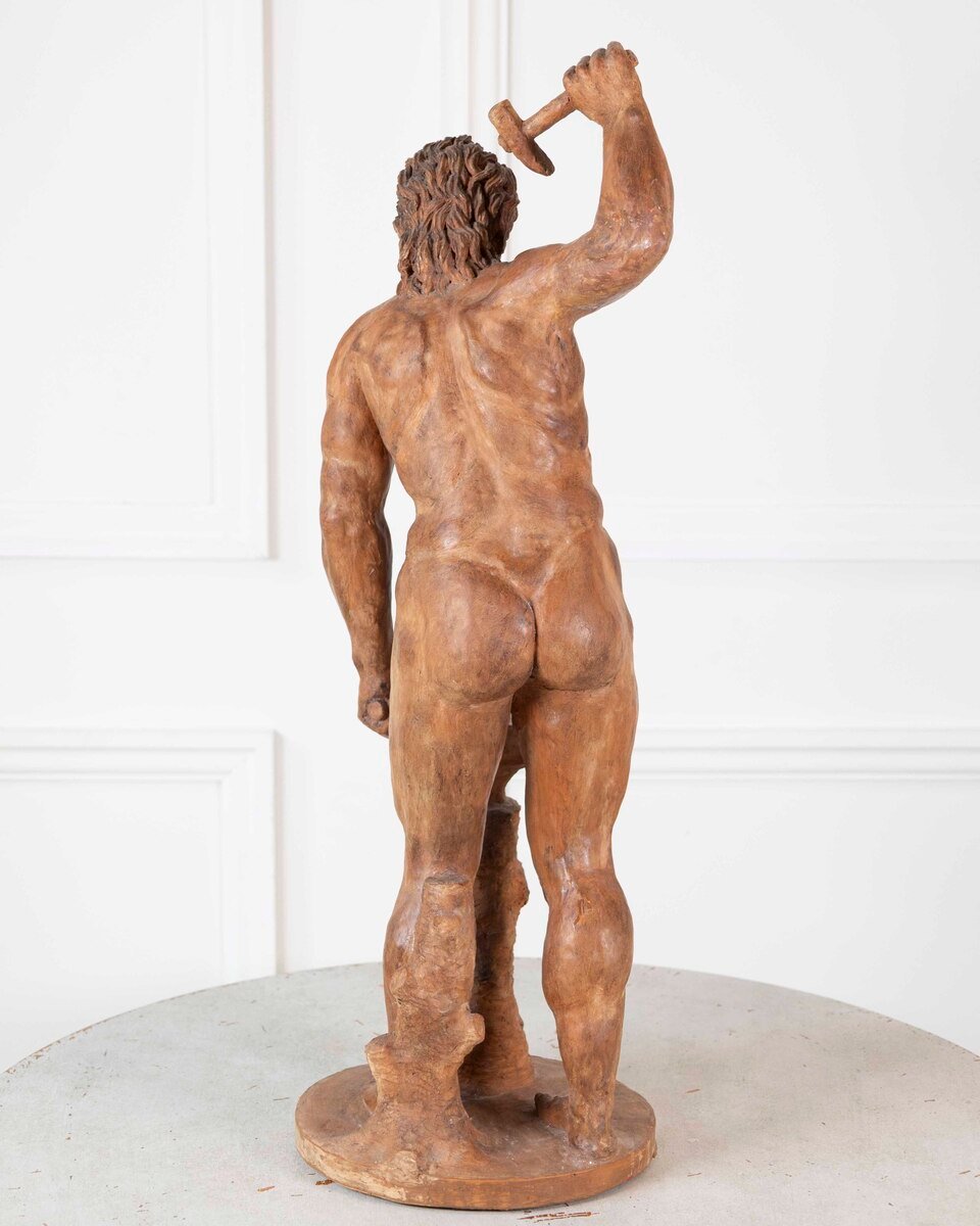 19th Century Italian Terracotta Statuette of Vulcan Forging a Dagger on an Anvil - JAA
