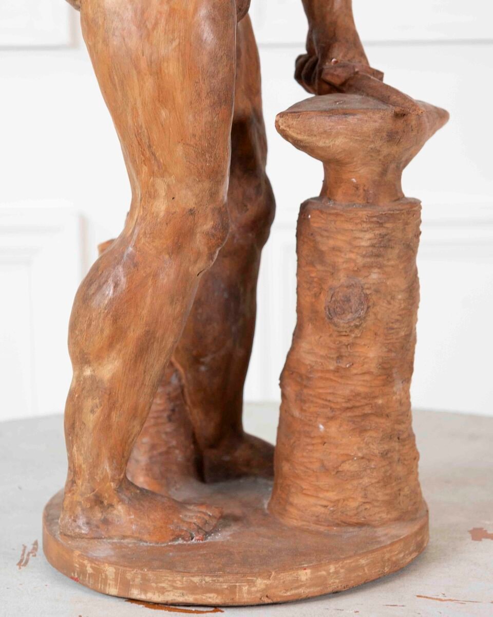 19th Century Italian Terracotta Statuette of Vulcan Forging a Dagger on an Anvil - JAA