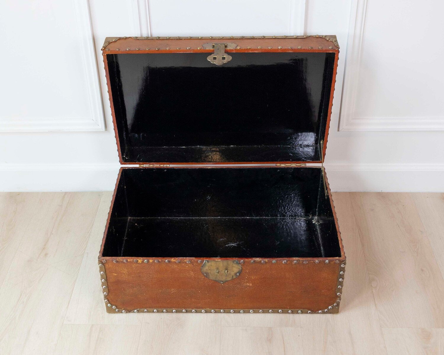 French 19th Century Leather-Lined Trunk with Brass Studs - JAA