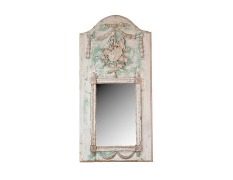 French 18th Century Louis XVI Carved Trumeau Mirror with Warrior Attributes