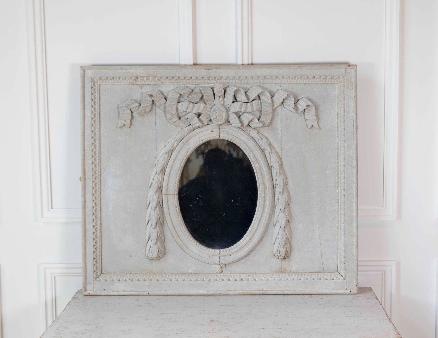 19th Century French Painted Boiserie Panel with Original Mirror Plate - JAA