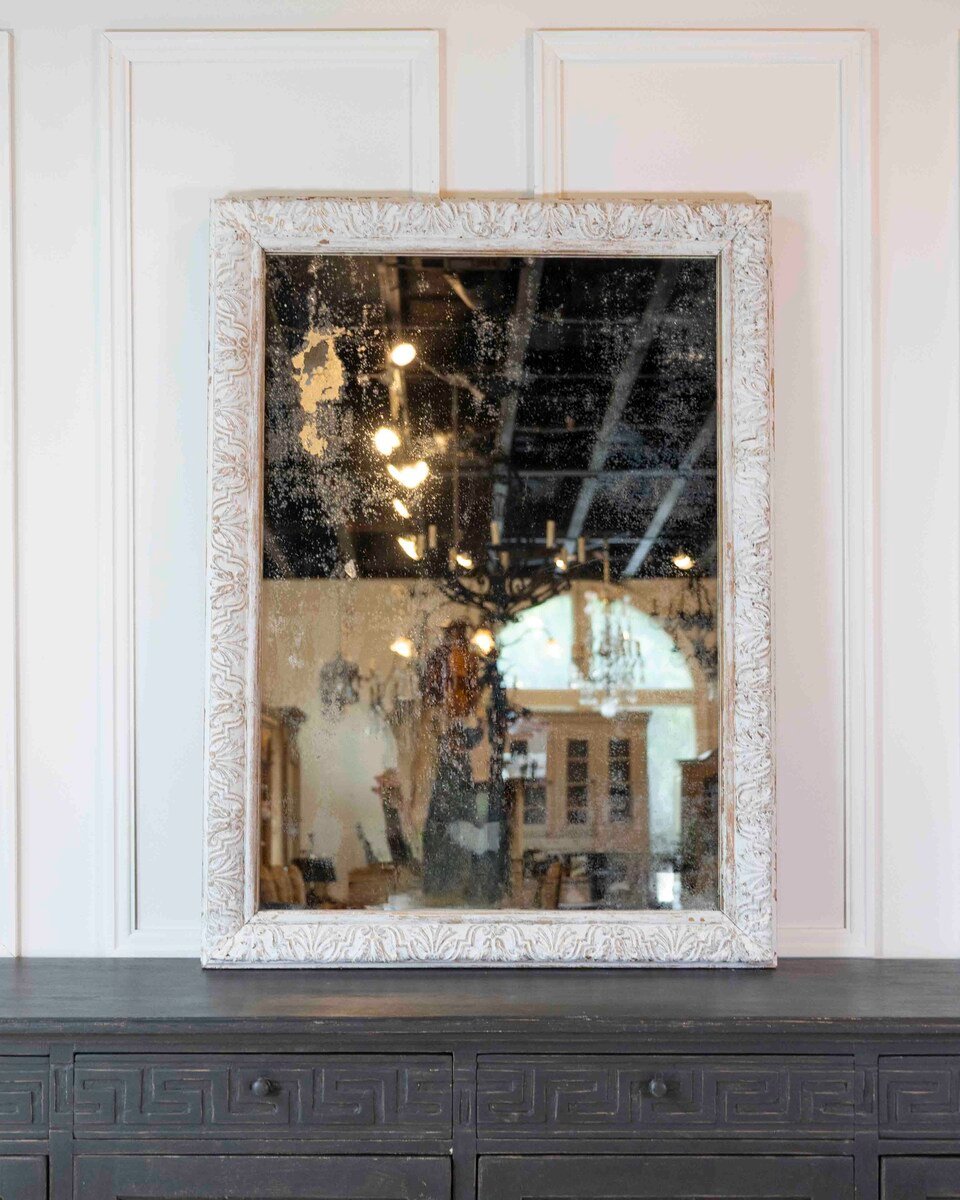 French 19th Century Louis XIV Style Carved Wood and Stucco Mirror - JAA