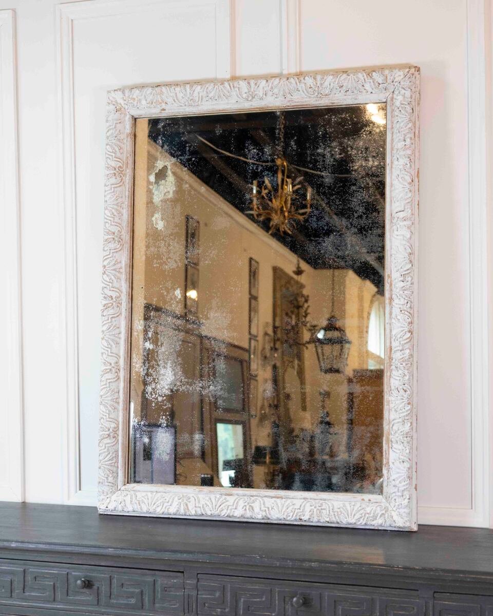 French 19th Century Louis XIV Style Carved Wood and Stucco Mirror - JAA