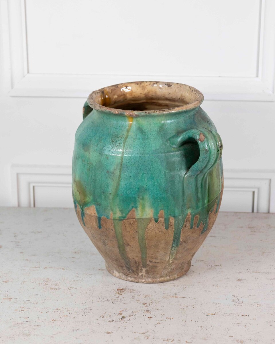 French 19th Century Turquoise and Green Glaze Confit Pot - JAA