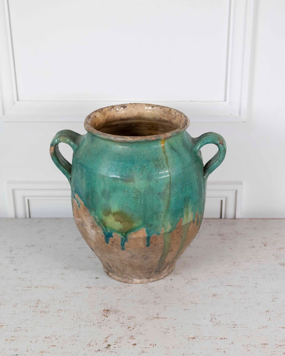 French 19th Century Turquoise and Green Glaze Confit Pot - JAA