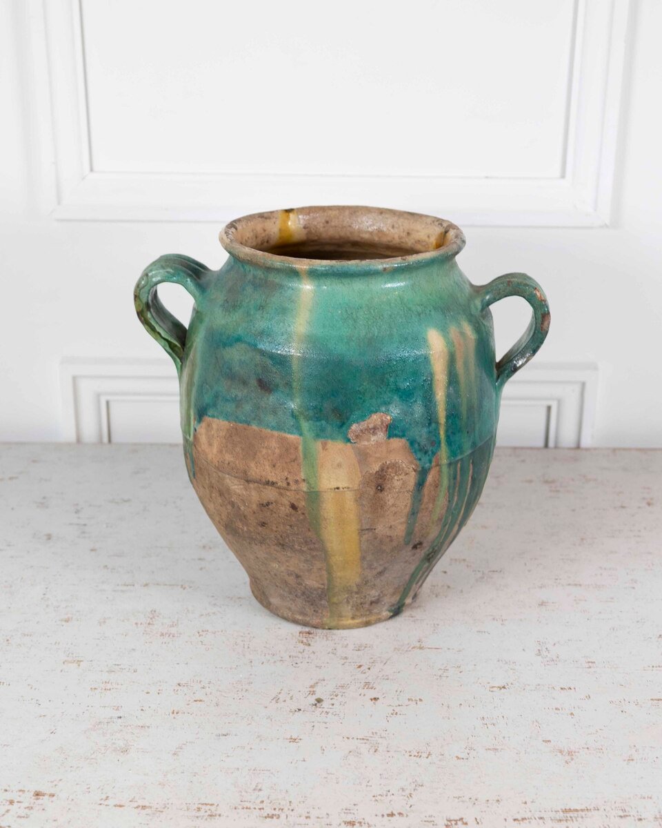French 19th Century Turquoise and Green Glaze Confit Pot - JAA