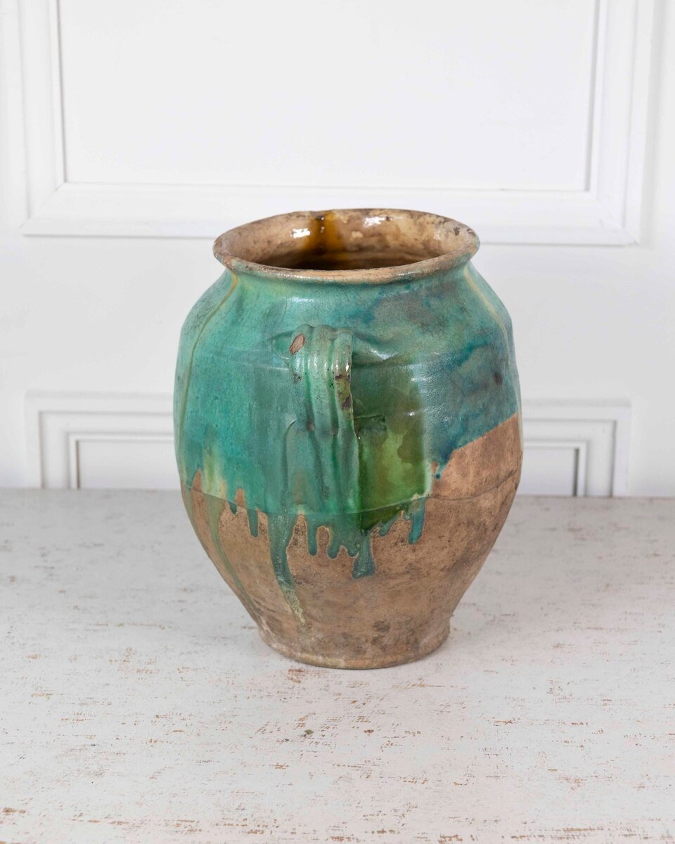 French 19th Century Turquoise and Green Glaze Confit Pot - JAA