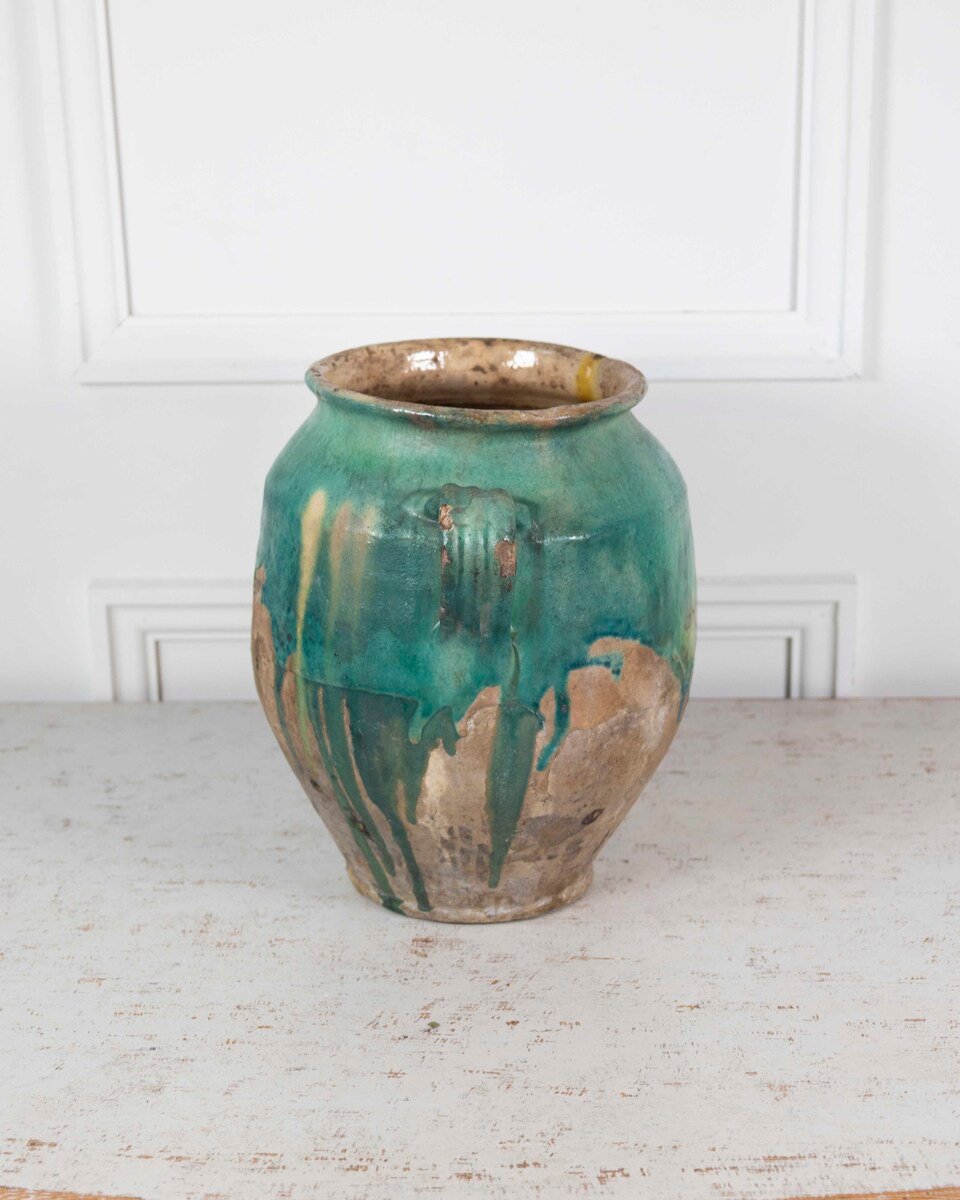 French 19th Century Turquoise and Green Glaze Confit Pot - JAA