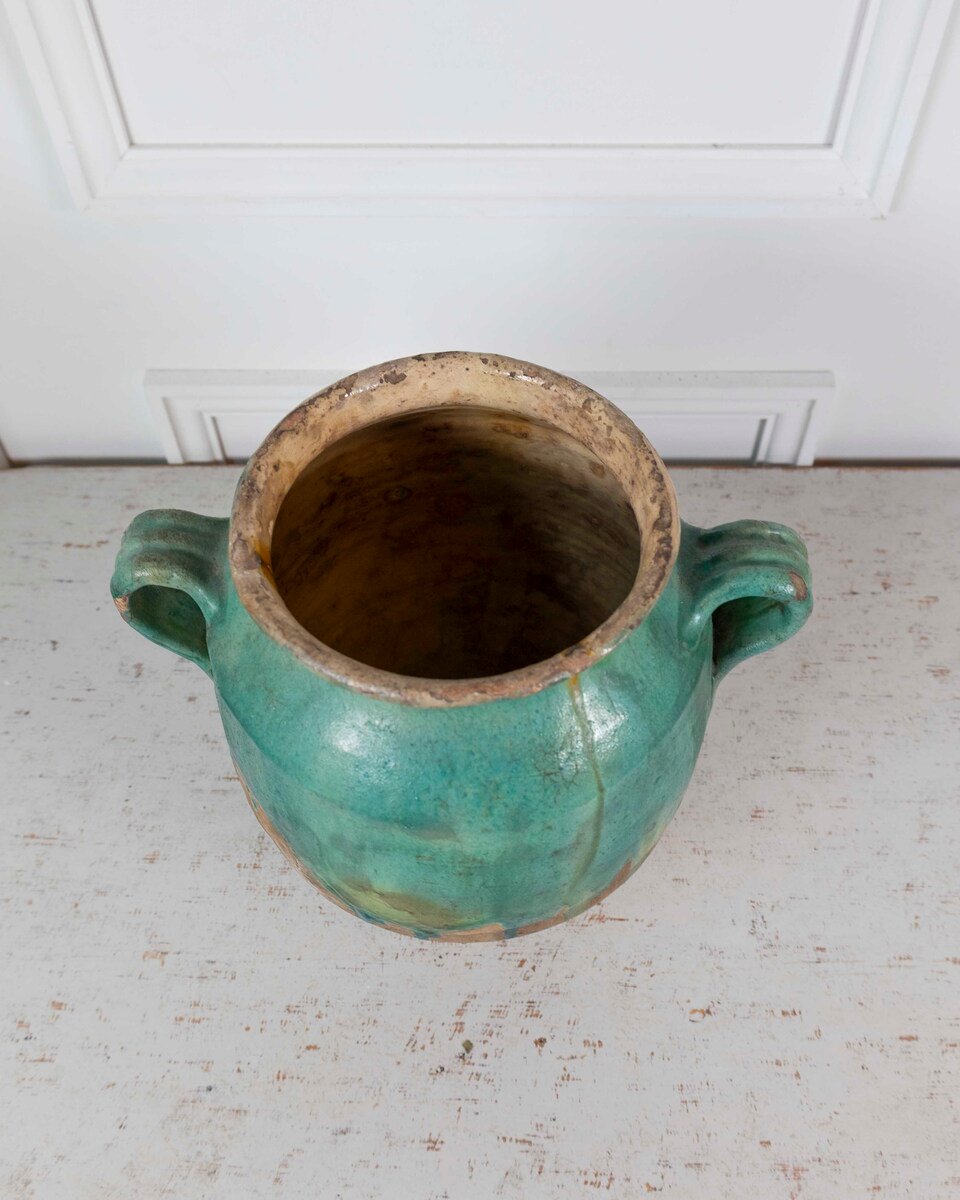 French 19th Century Turquoise and Green Glaze Confit Pot - JAA