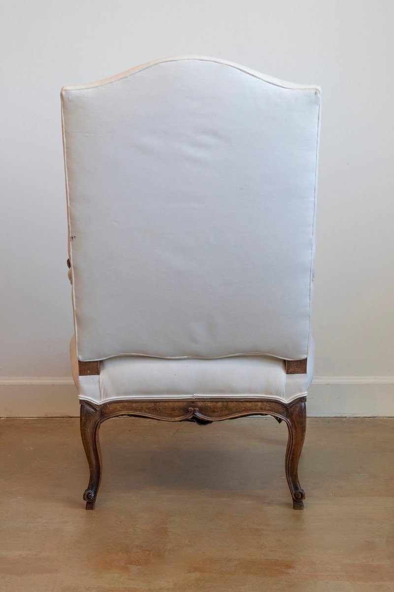 French 1840s Louis XV Style Walnut Fauteuil with Carved Accents and Upholstery - JAA