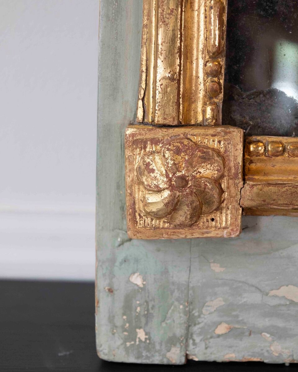 French 18th Century Carved Giltwood Mirror with Painted Boiserie Panels - JAA