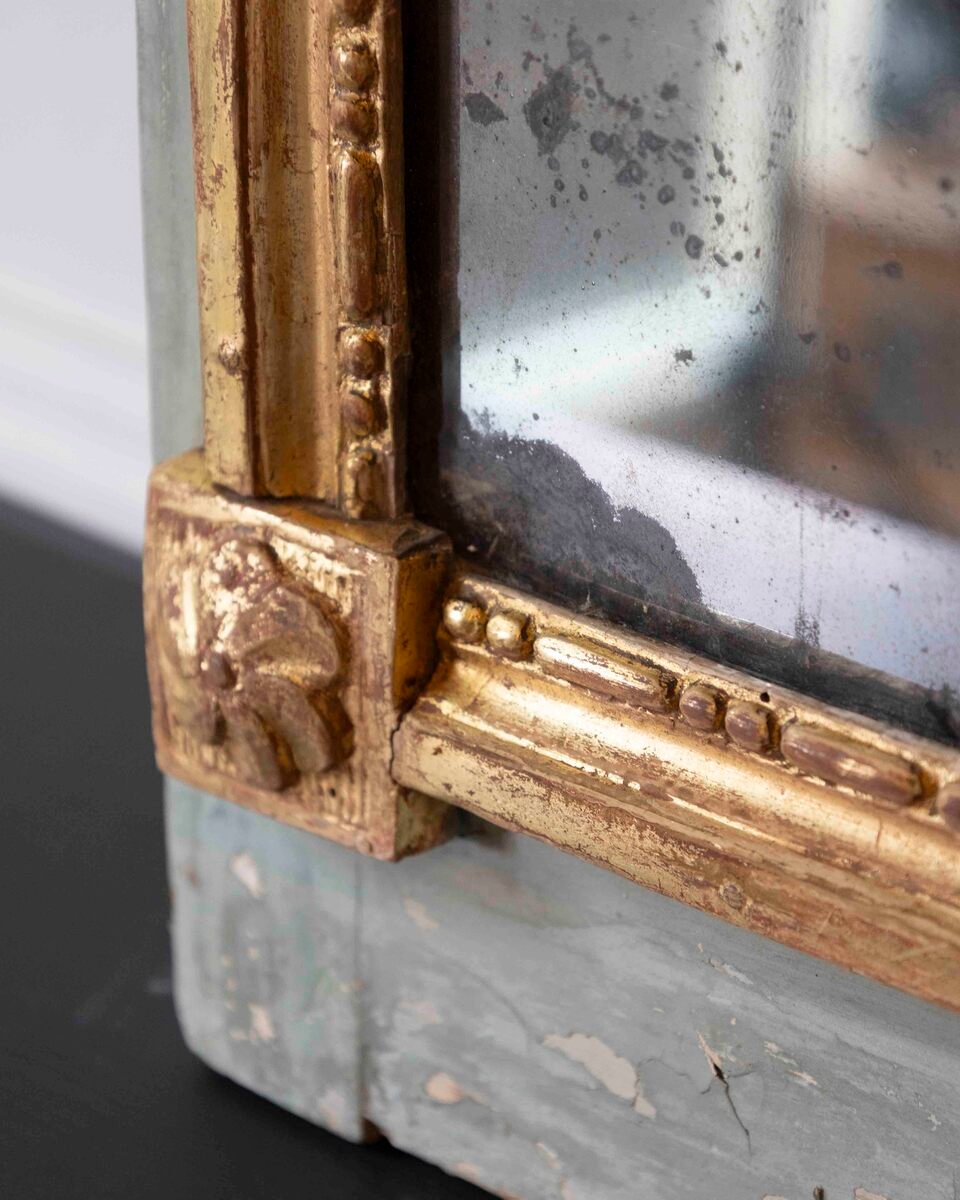 French 18th Century Carved Giltwood Mirror with Painted Boiserie Panels - JAA