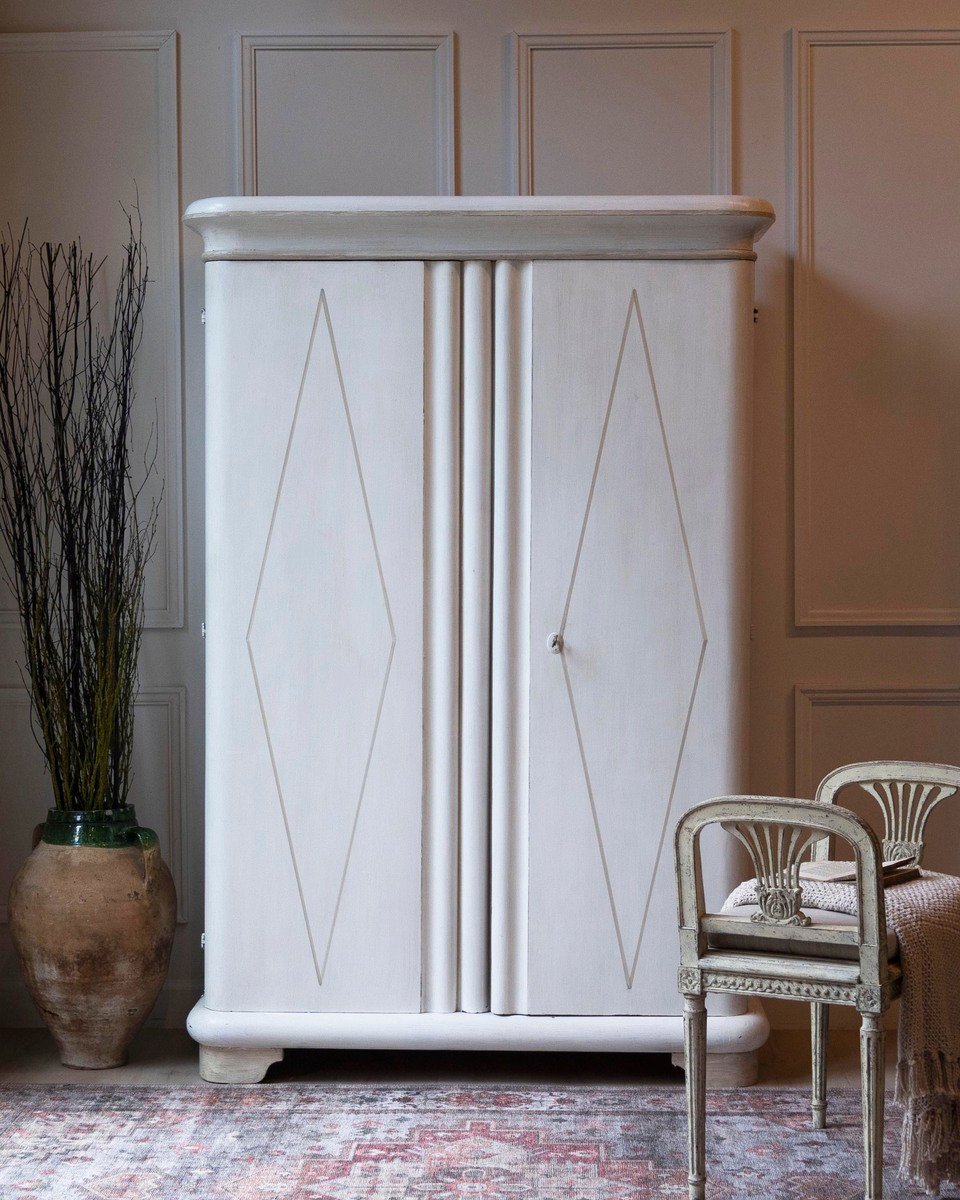 Lacquered Two-Door Wardrobe in Ivory and Turtledove Tones - JAA