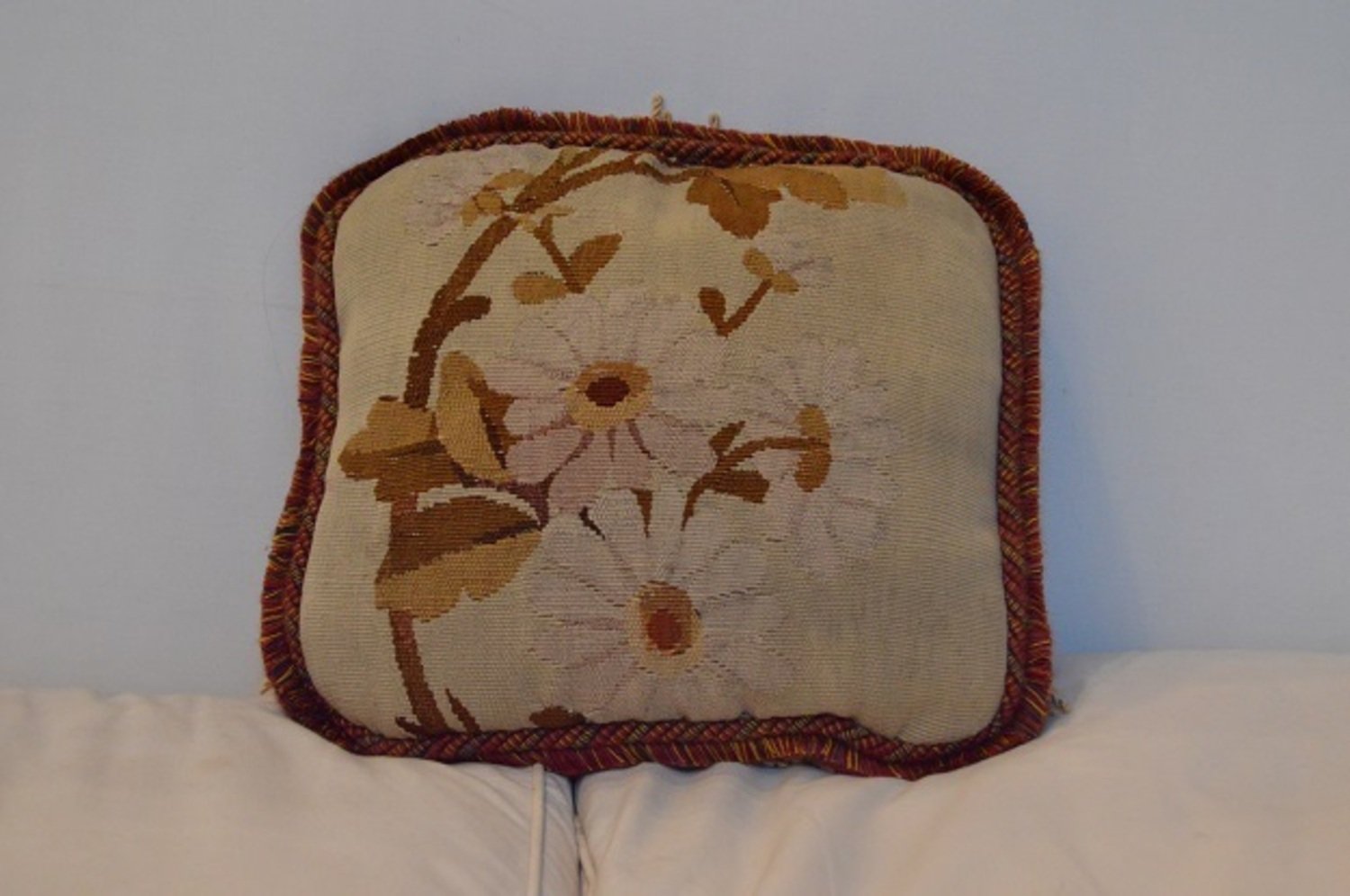 French 19th Century Floral Aubusson Tapestry Pillow with Brown Tones and Cording - JAA