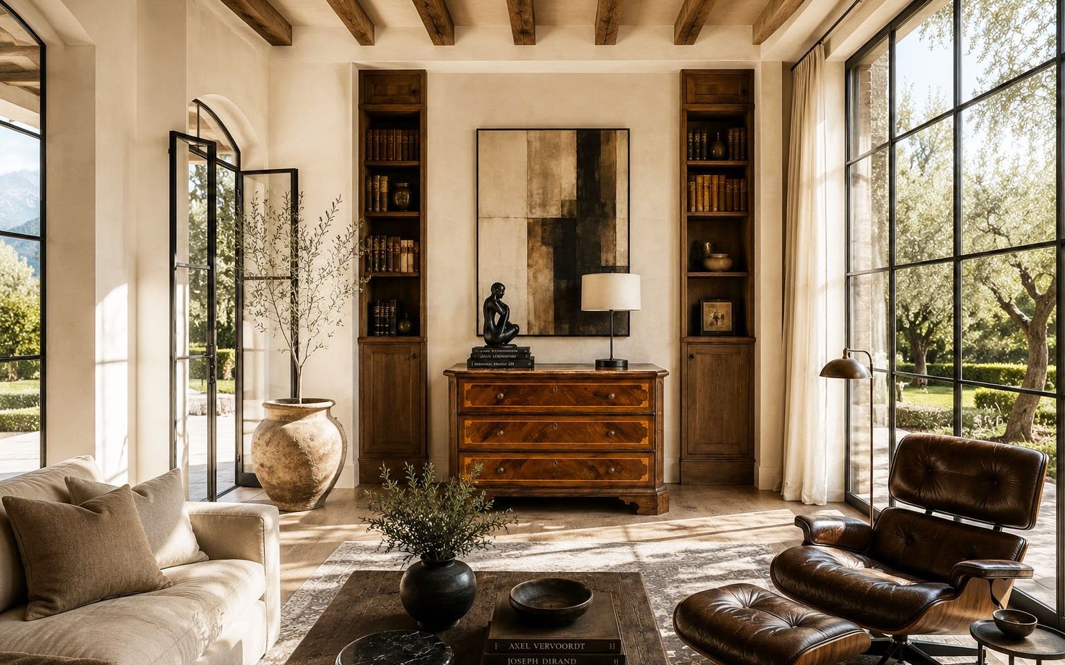 Antique garden elements at a coastal California estate entrance