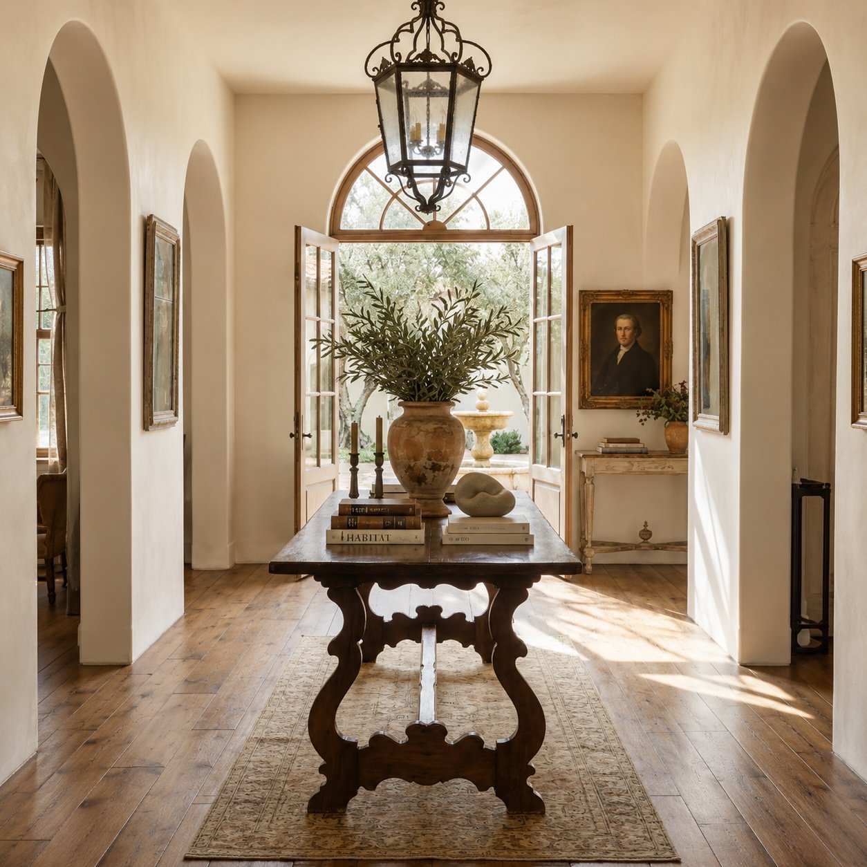Antique Italian fratino table at a coastal estate