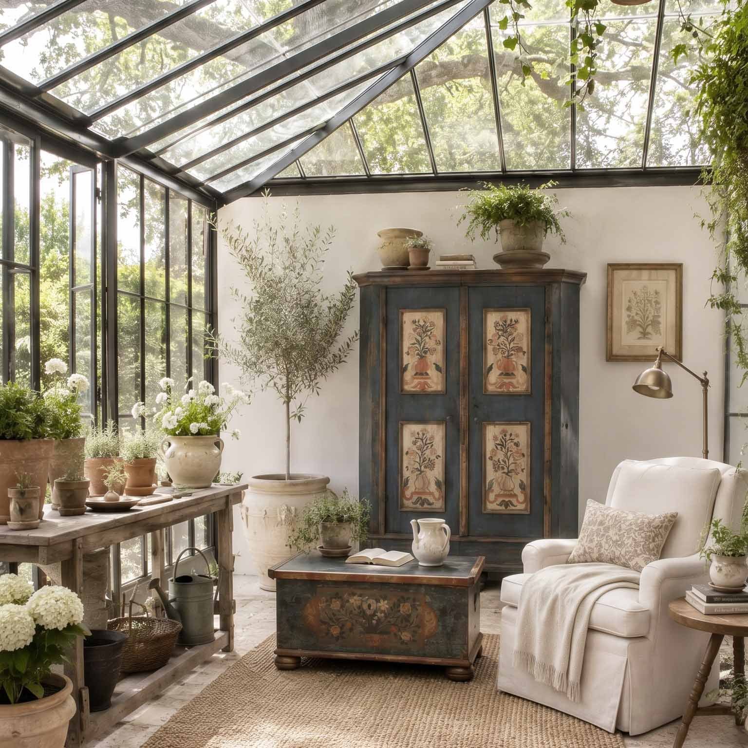 Antique alpine garden furniture on a Santa Barbara patio