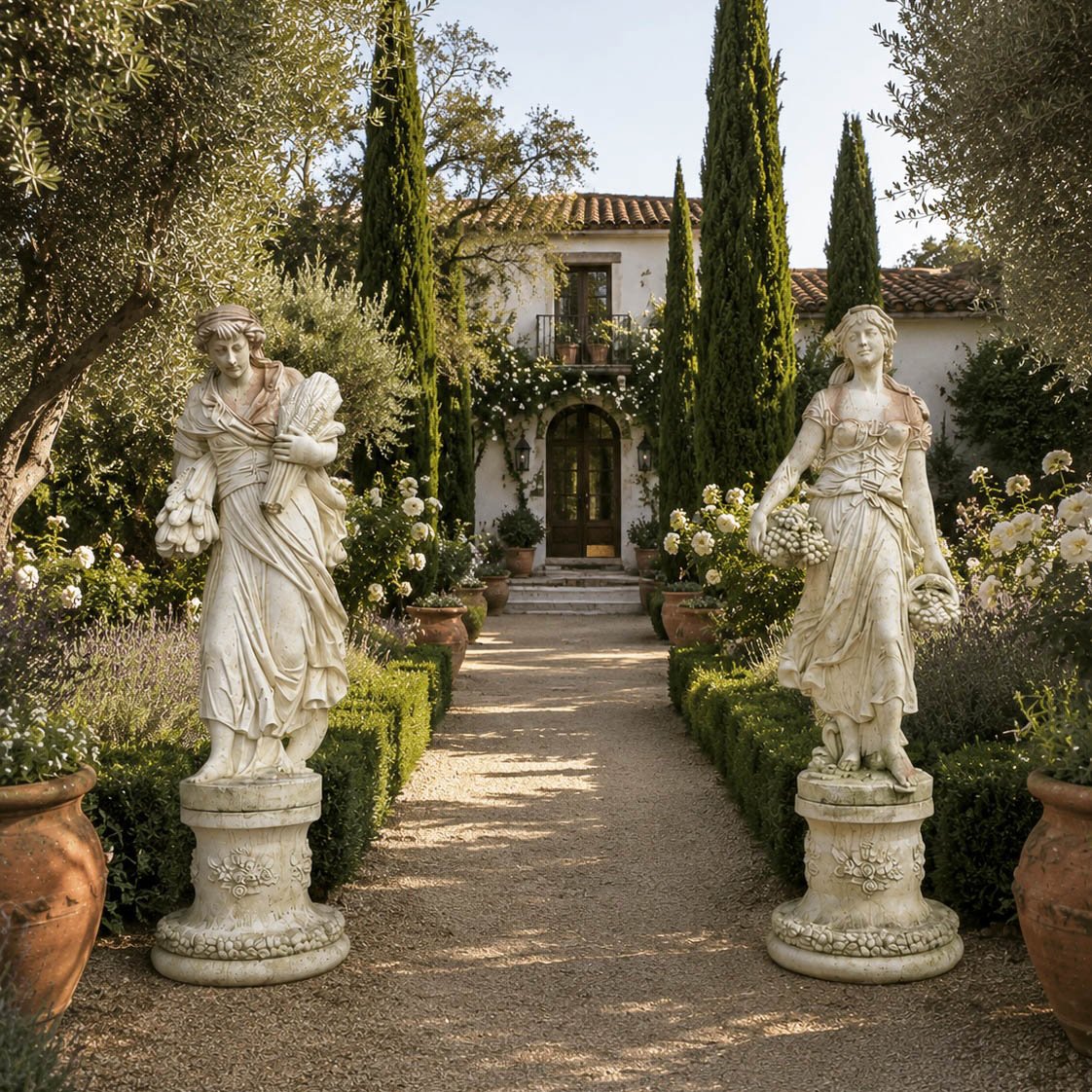 Antique garden statues in a Santa Barbara garden
