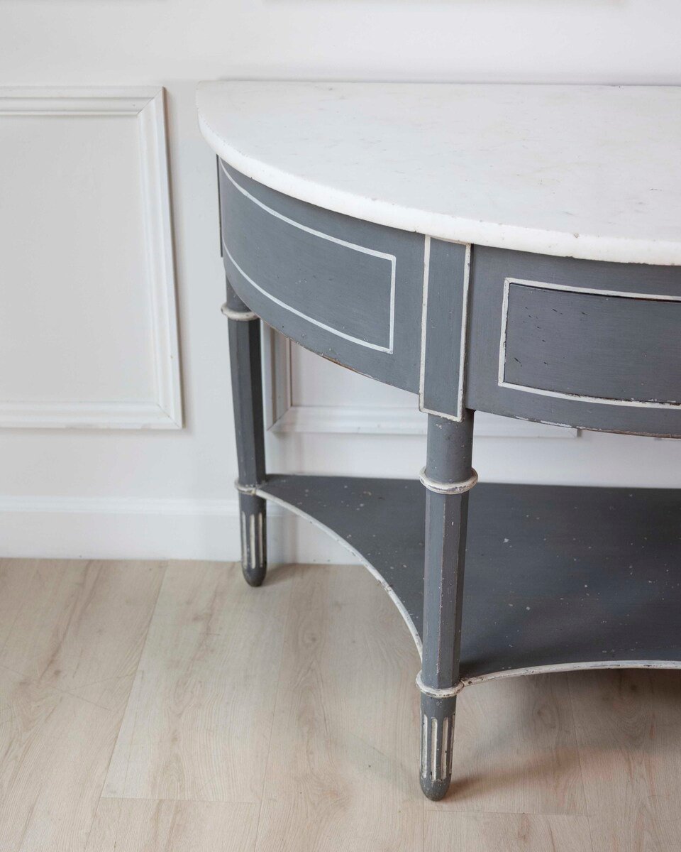 Large Swedish Empire Demi-Lune Console with Marble Top - JAA