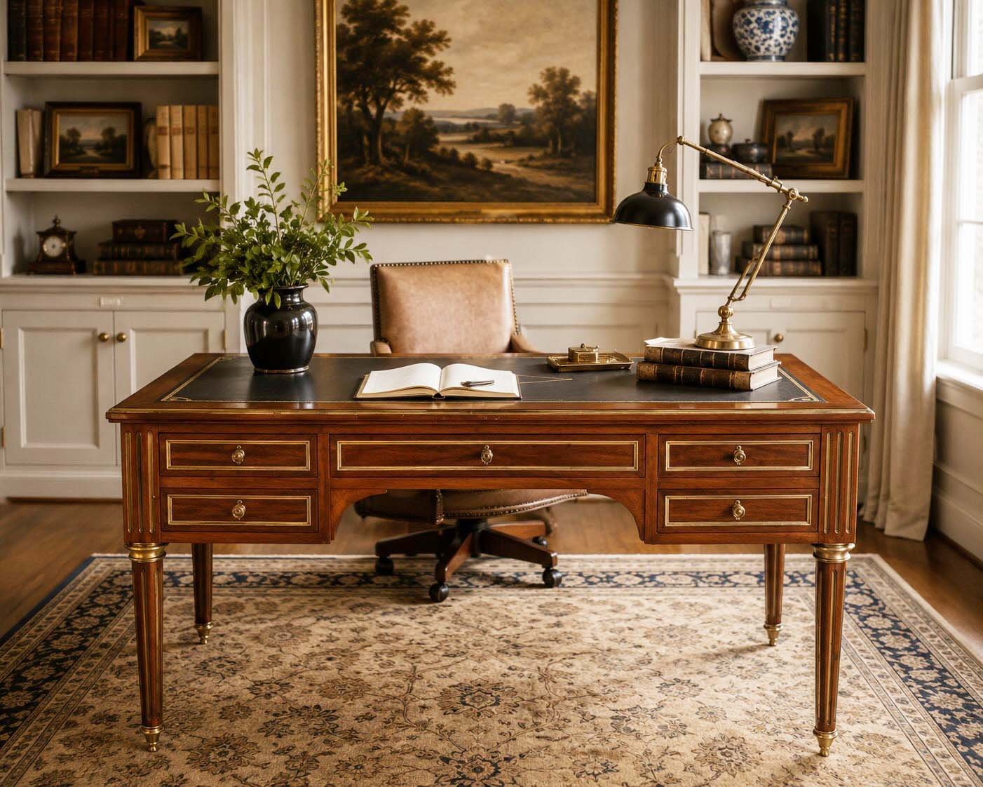 Antique writing desk in a golf cottage study - Lake Country Lookbook