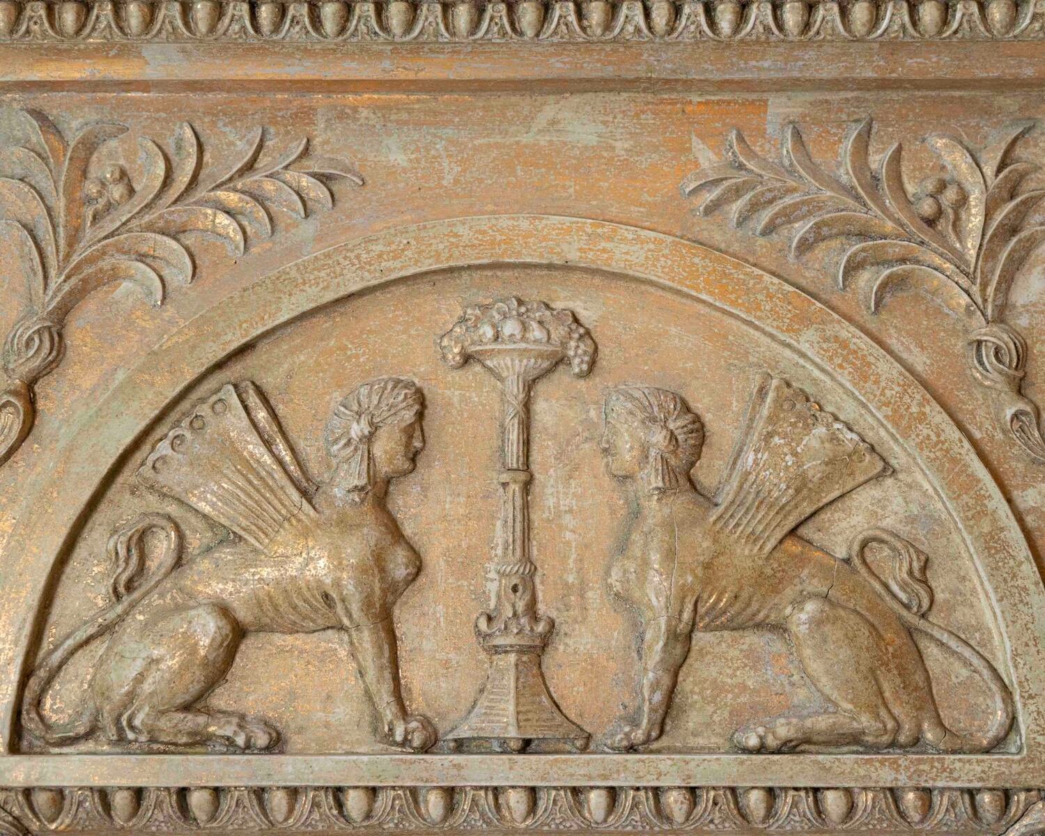 Swedish Neoclassical Painted Mirror With Sphinx Crest and Candle Sconce, Early 19th Century - JAA