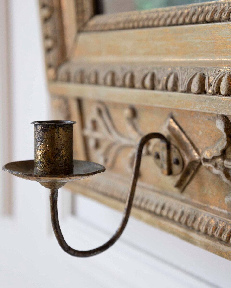 Swedish Neoclassical Painted Mirror With Sphinx Crest and Candle Sconce, Early 19th Century - JAA