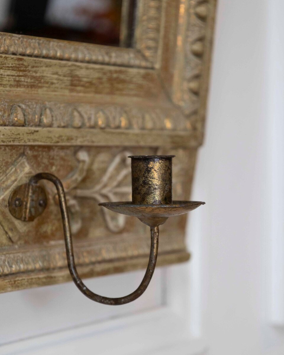 Swedish Neoclassical Painted Mirror With Sphinx Crest and Candle Sconce, Early 19th Century - JAA
