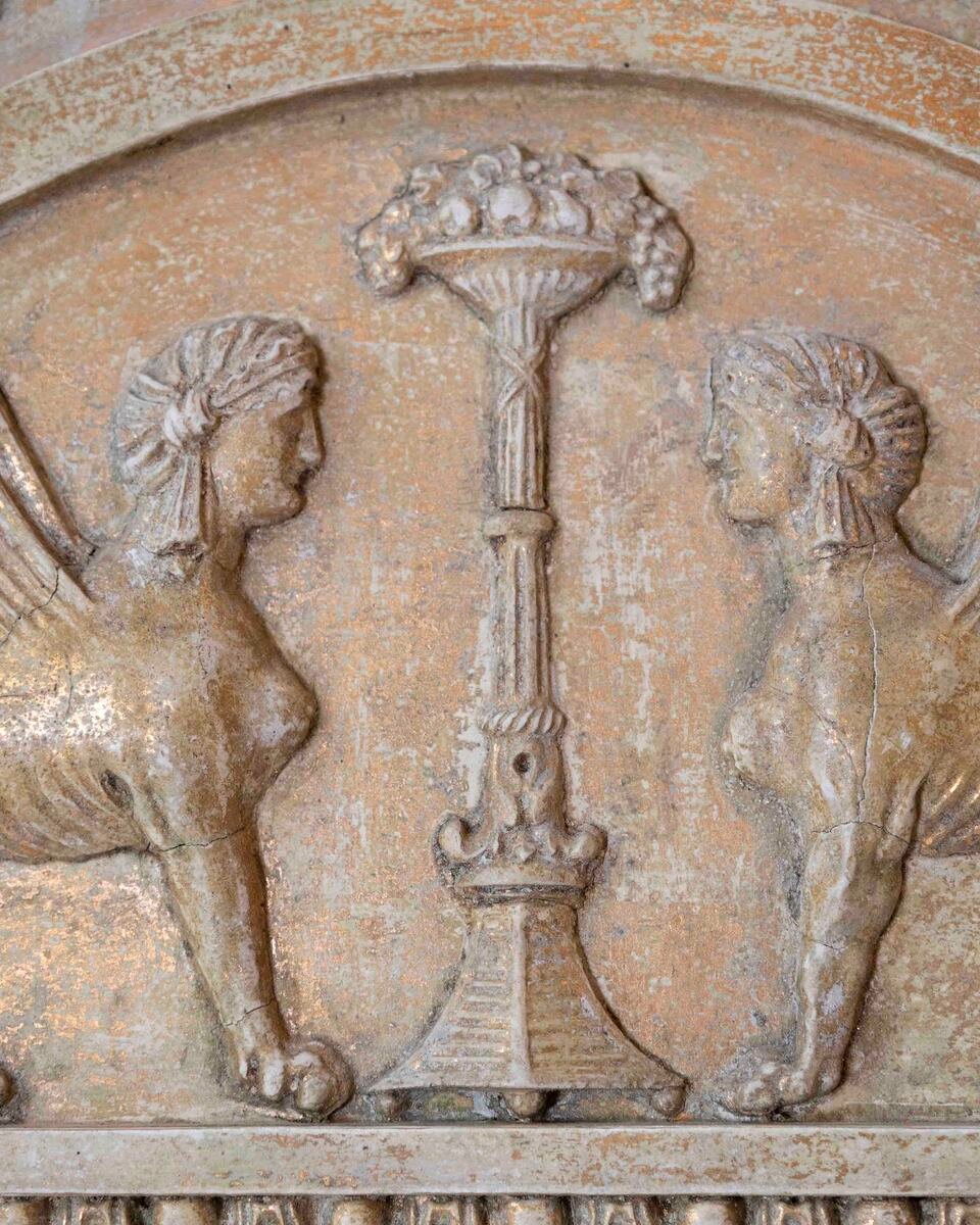 Swedish Neoclassical Painted Mirror With Sphinx Crest and Candle Sconce, Early 19th Century - JAA