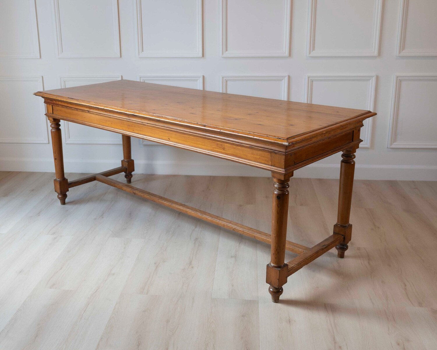 French Louis XVI Style 20th Century Pine Console Table with Cylindrical Legs - JAA