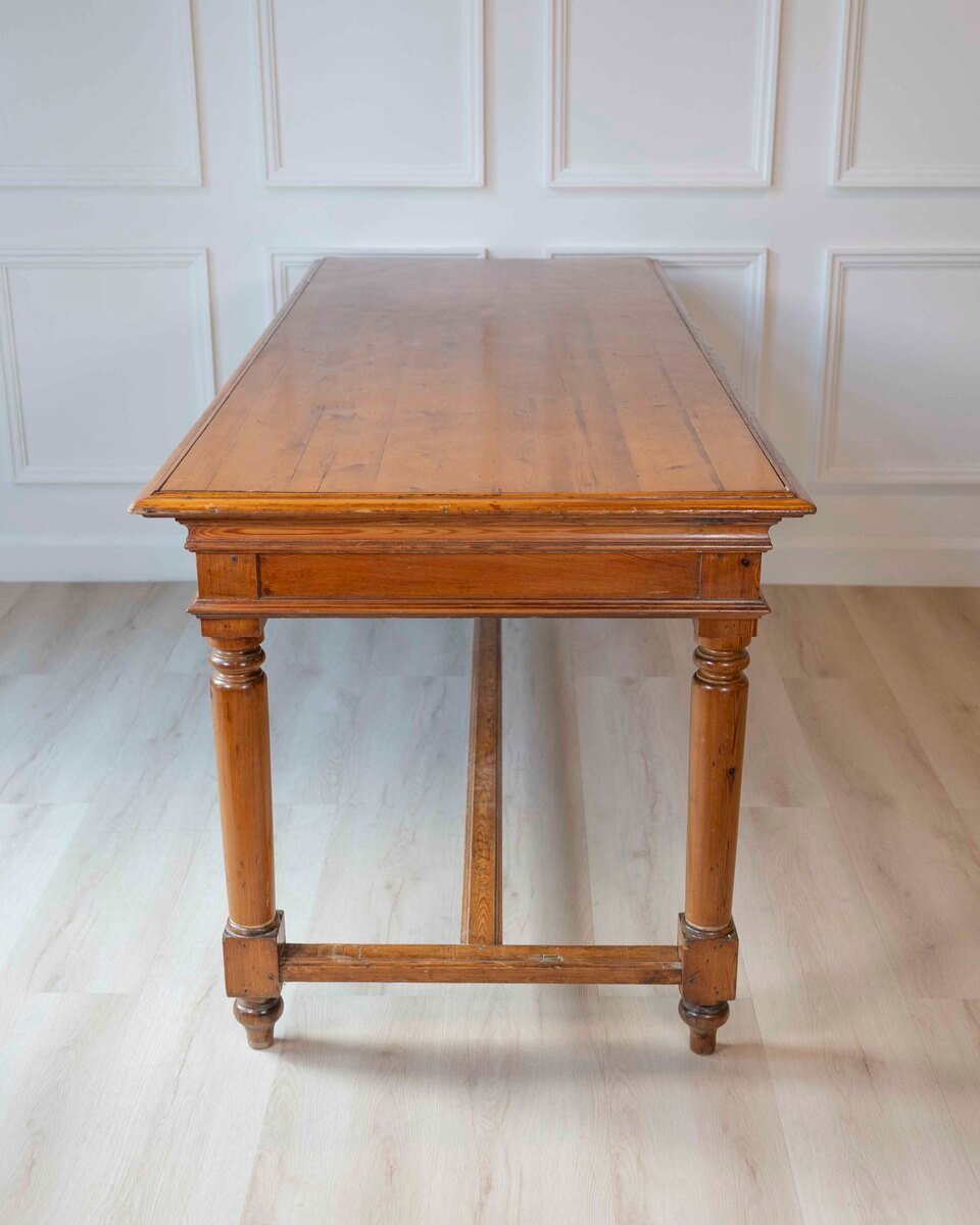 French Louis XVI Style 20th Century Pine Console Table with Cylindrical Legs - JAA