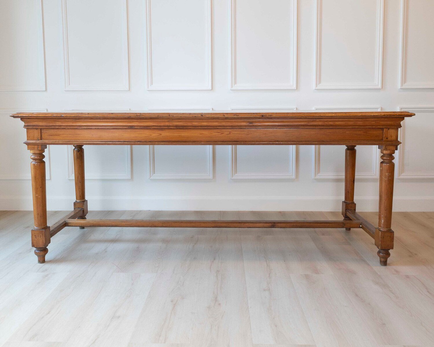 French Louis XVI Style 20th Century Pine Console Table with Cylindrical Legs - JAA