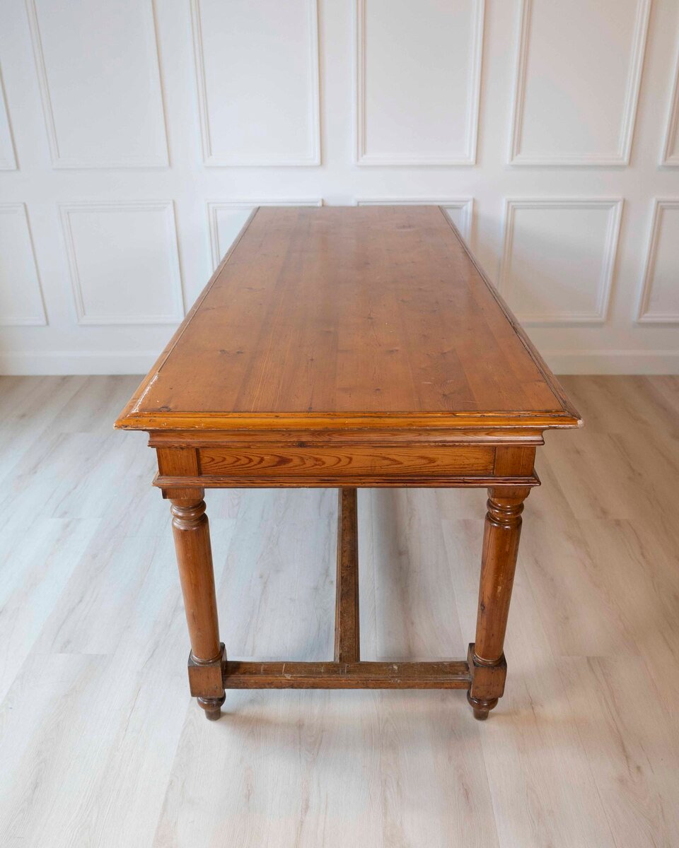 French Louis XVI Style 20th Century Pine Console Table with Cylindrical Legs - JAA